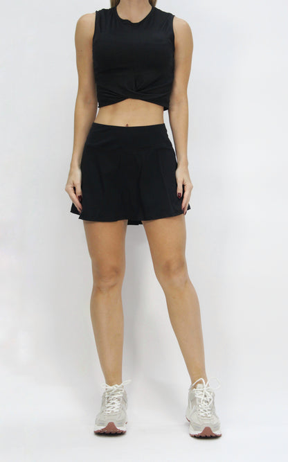 Mini back pleated skirt black