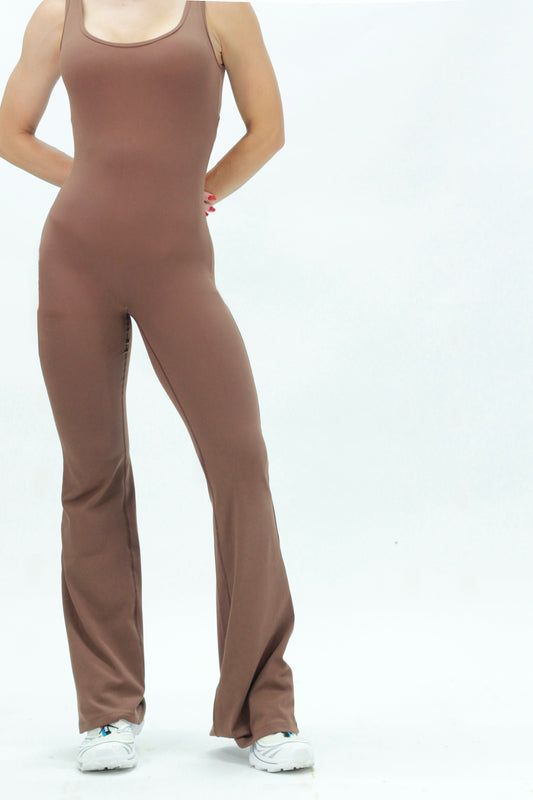 flare open  jumpsuit tan