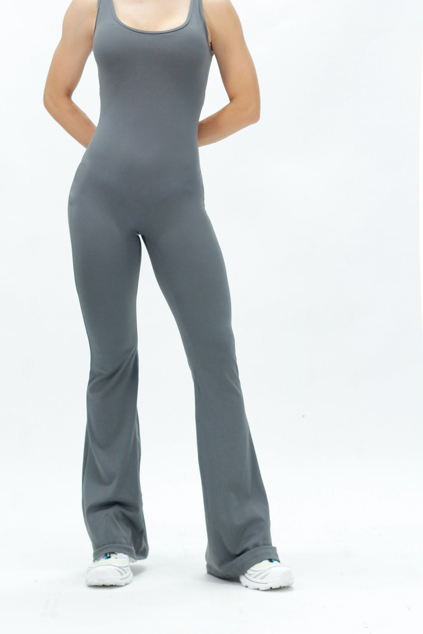 flare open  jumpsuit gray