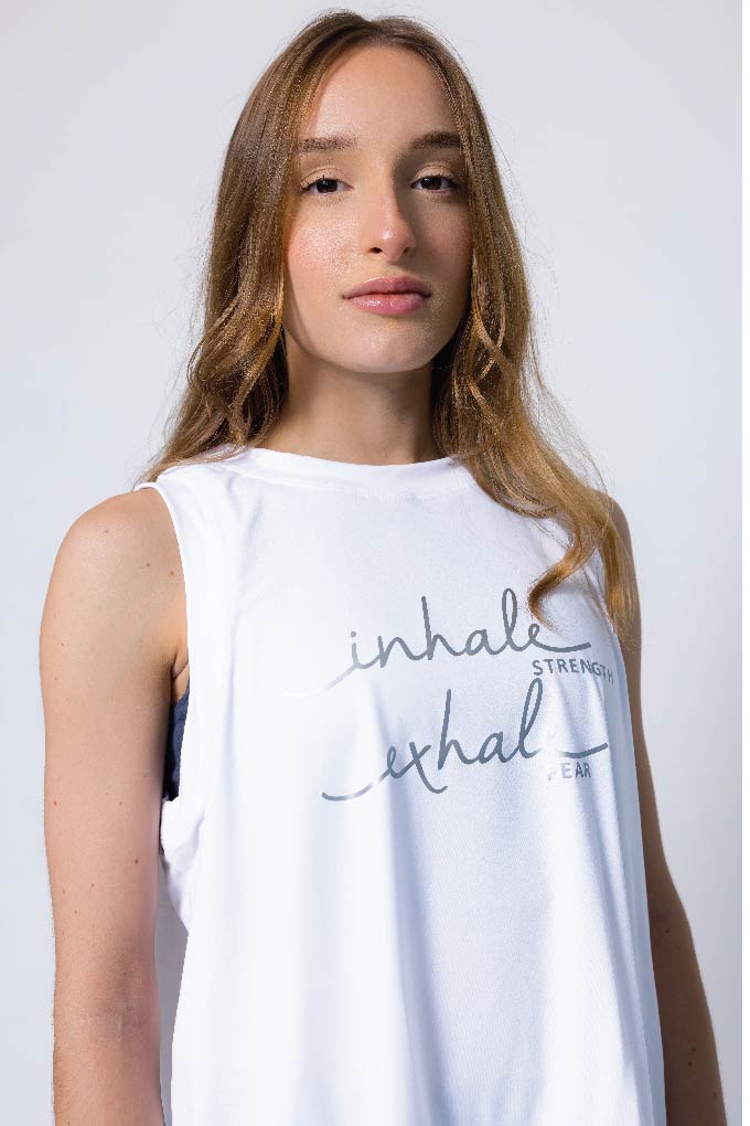 inhale exhale white t-shirt